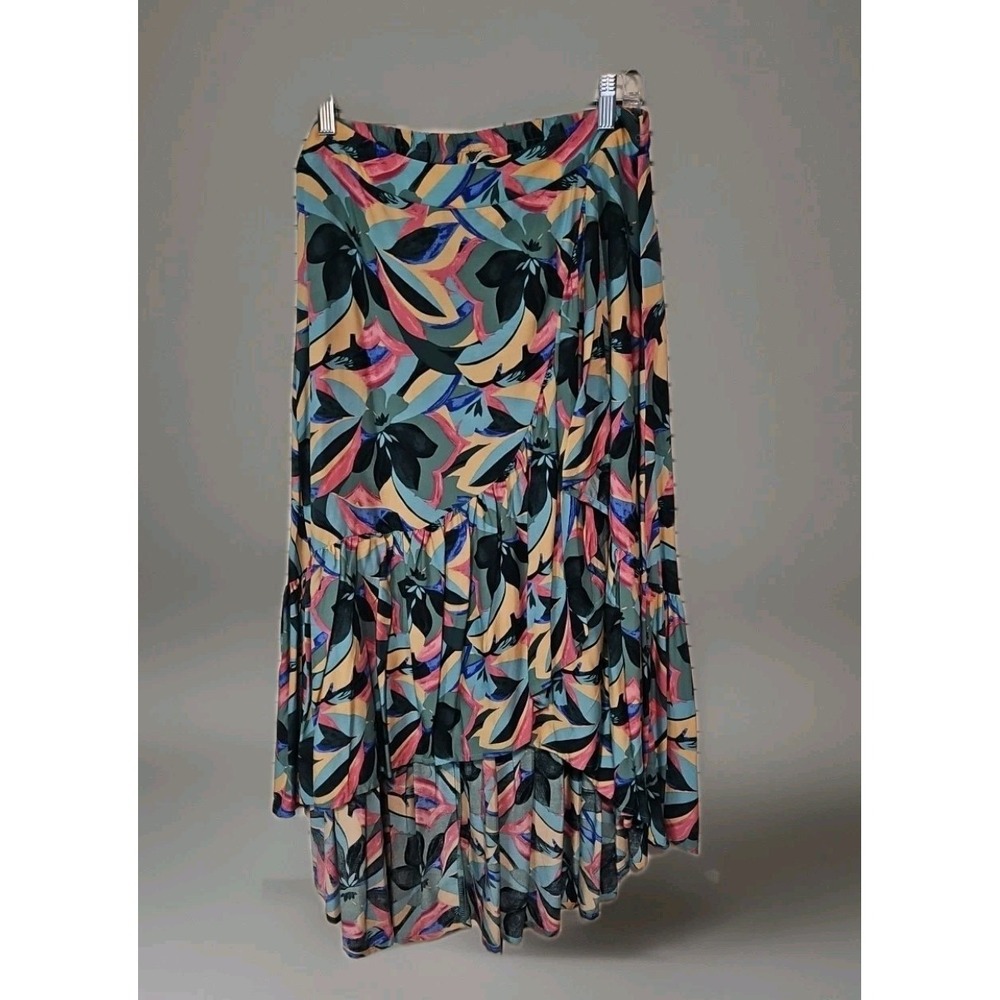 Rusttydustty‎ Skirt Women's XL Pinks & Green Faux Wrap High Low Maxi Skirt
